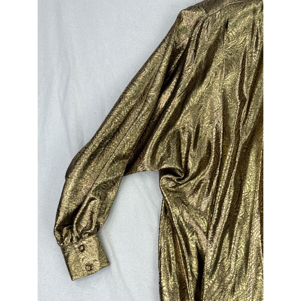 Jerri Sherman Saks Fifth Avenue Vintage Gold Metallic Paisley‎ Blouse Sz 8 - Picture 2 of 12